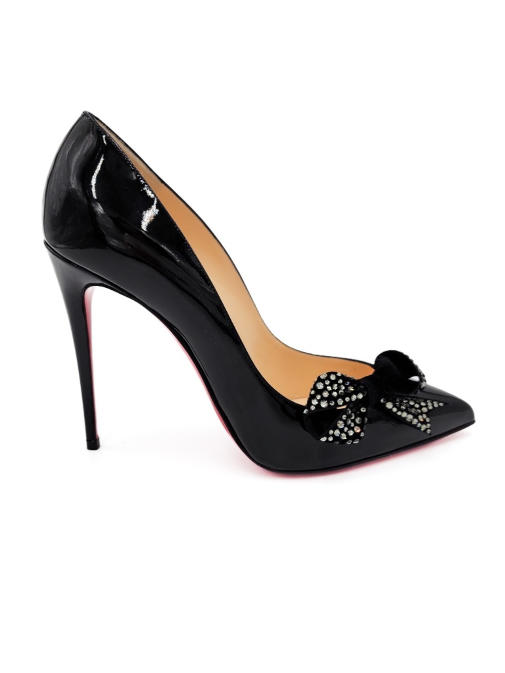 Christian Louboutin Madame Menule 100 Black Patent Leather Crystal Pumps EU 38.5